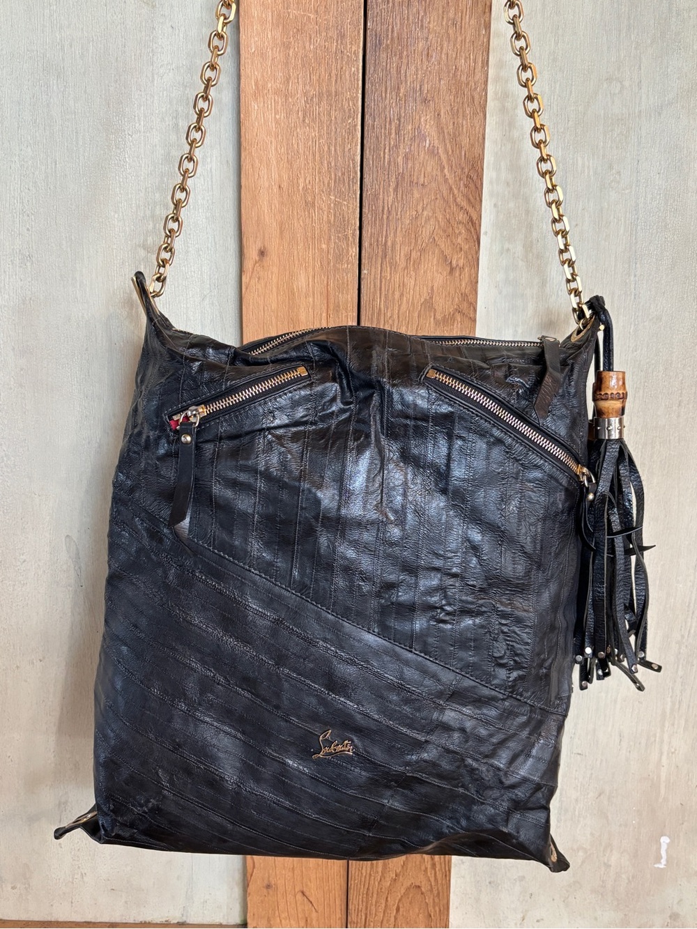Rare Black eel skin Christian Louboutin Trophe Twist Tote